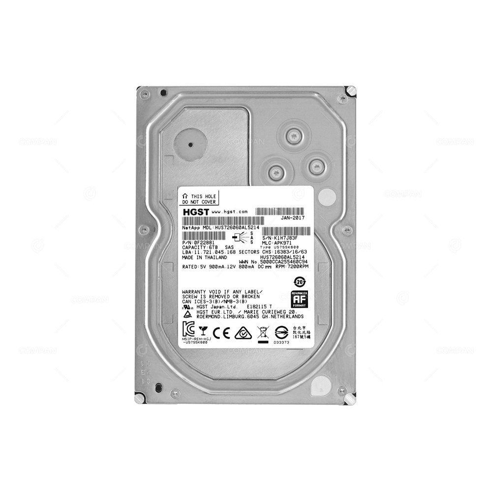 HUS726060AL5214 HITACHI HARD DRIVE 6TB 7.2K 12G SAS III 128MB CACHE ADVANCED FORMAT 512E 3.5 LFF 0F22881